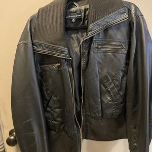 Plus size 3X black faux leather bomber jacket